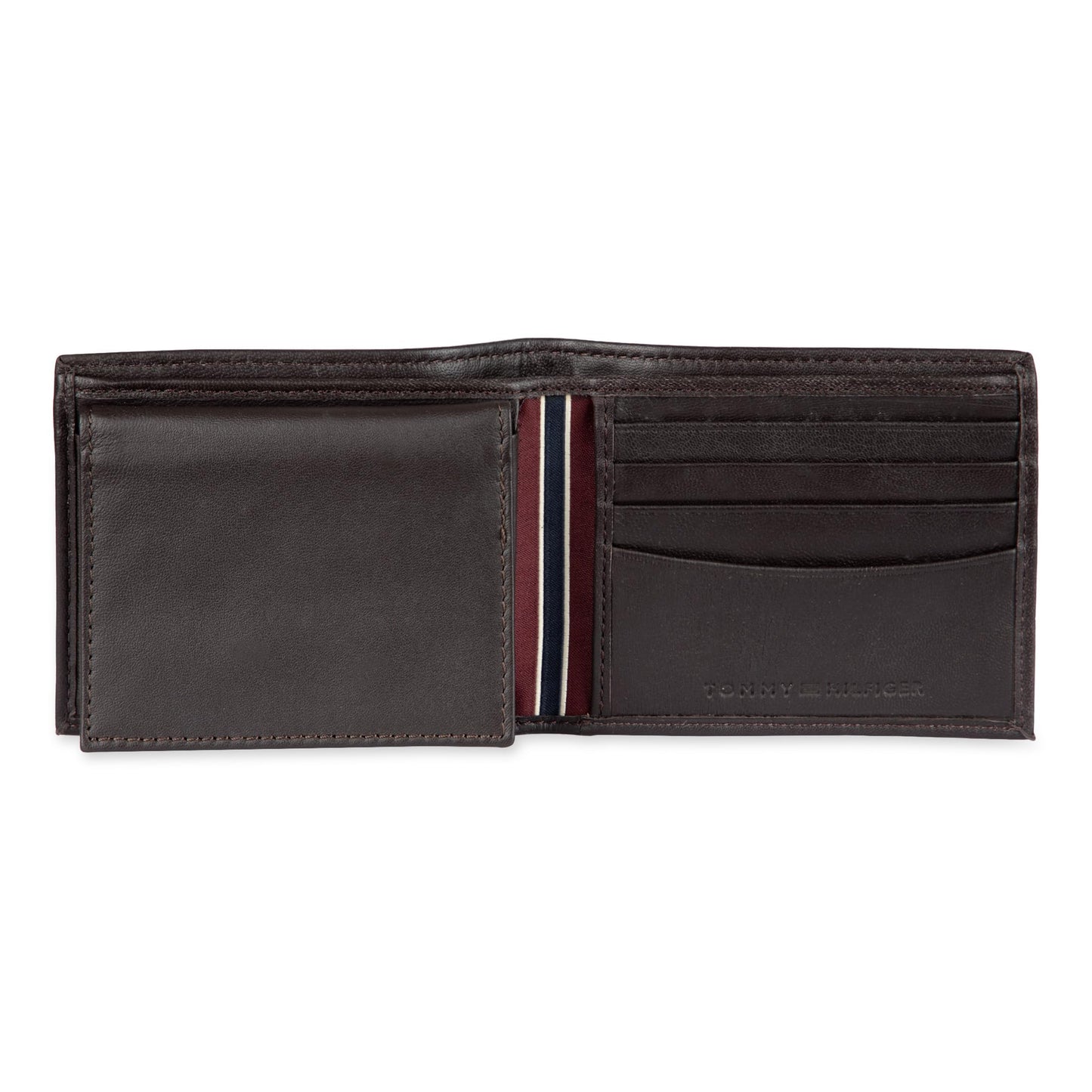 Tommy Hilfiger Men's Leather Wallet – Slim Bifold with 6 Credit Card Pockets and Removable Id Window, Brown, One Size