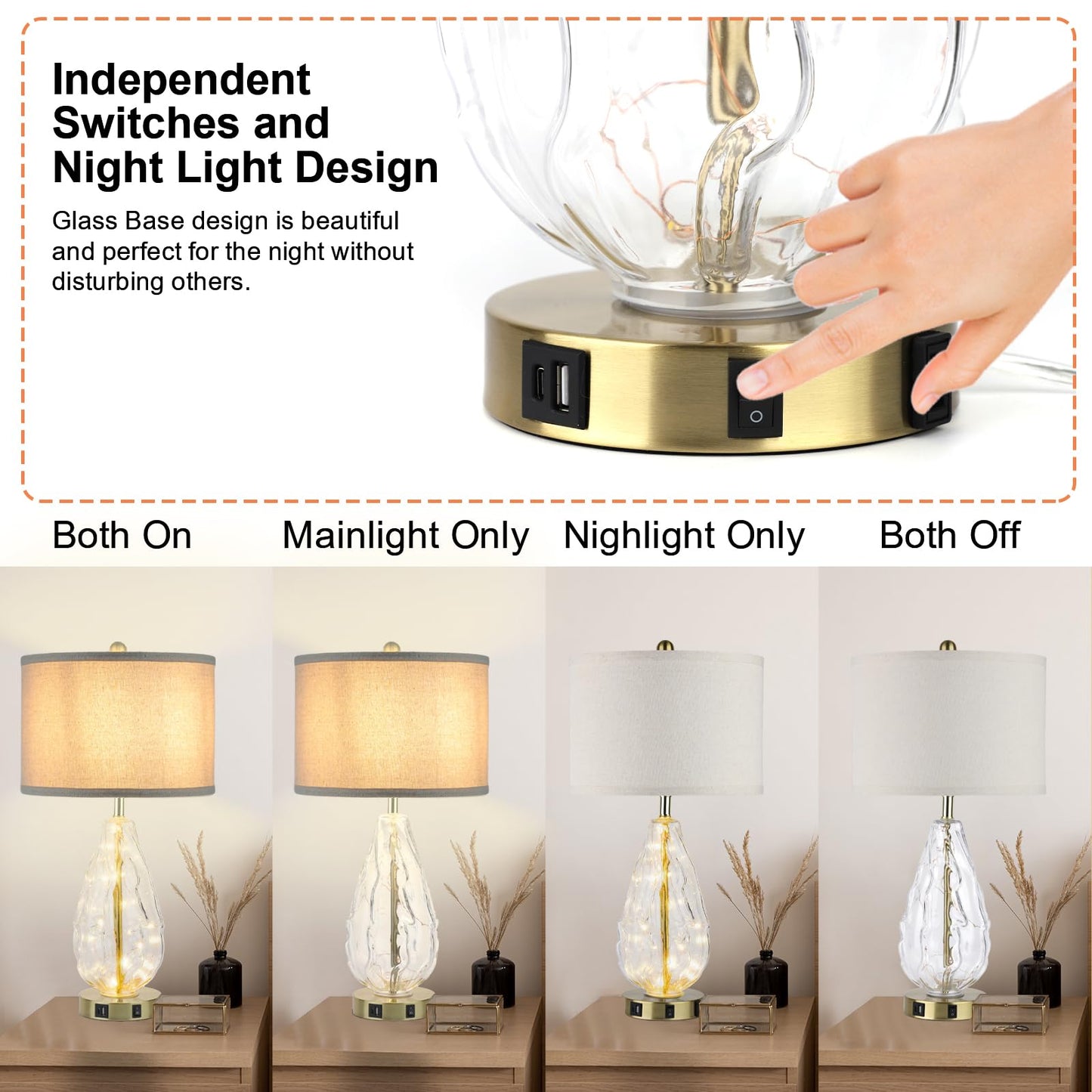 Dimmable Touch Control Table Lamps Set of 2