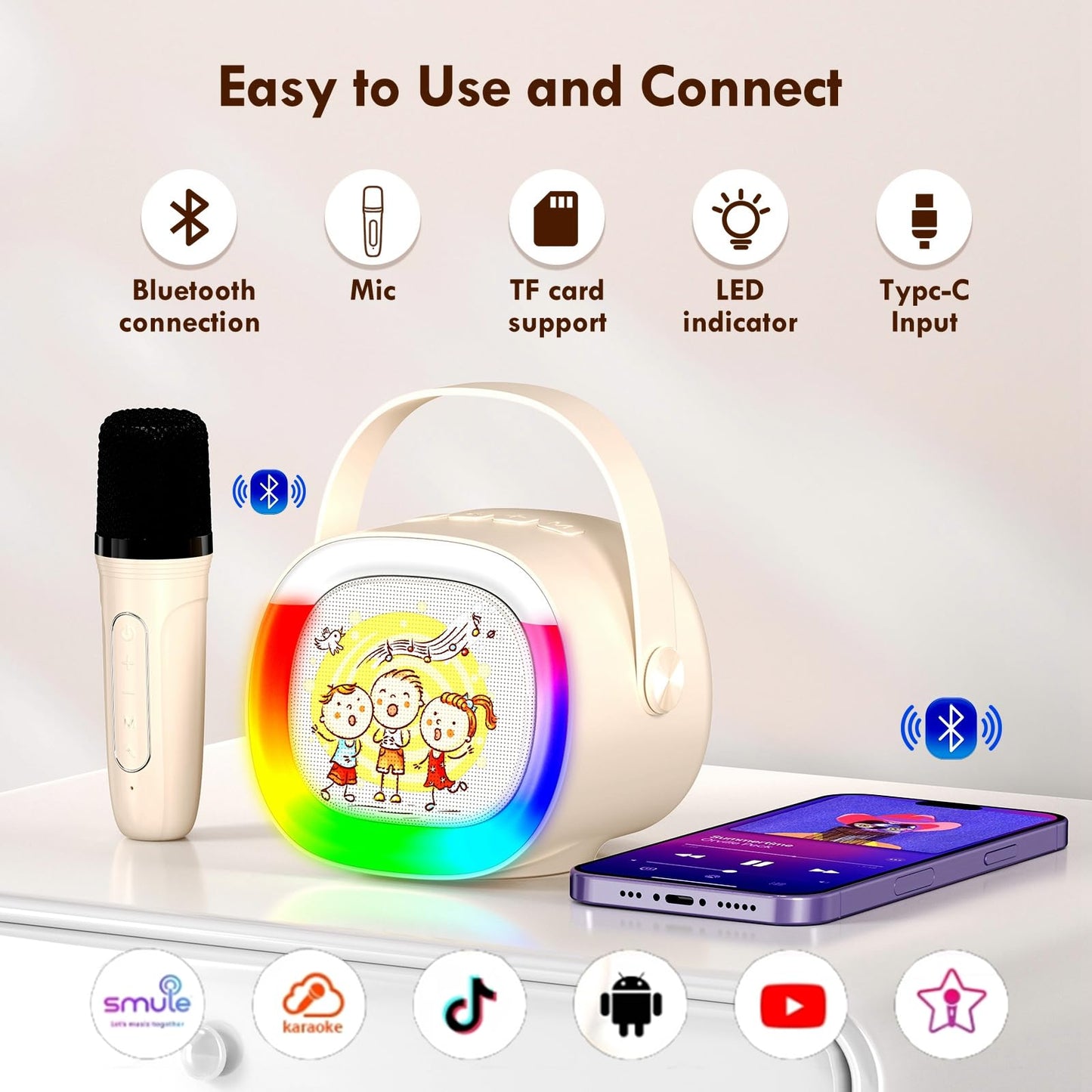 Mini Karaoke Machine with 2 Wireless Microphones
