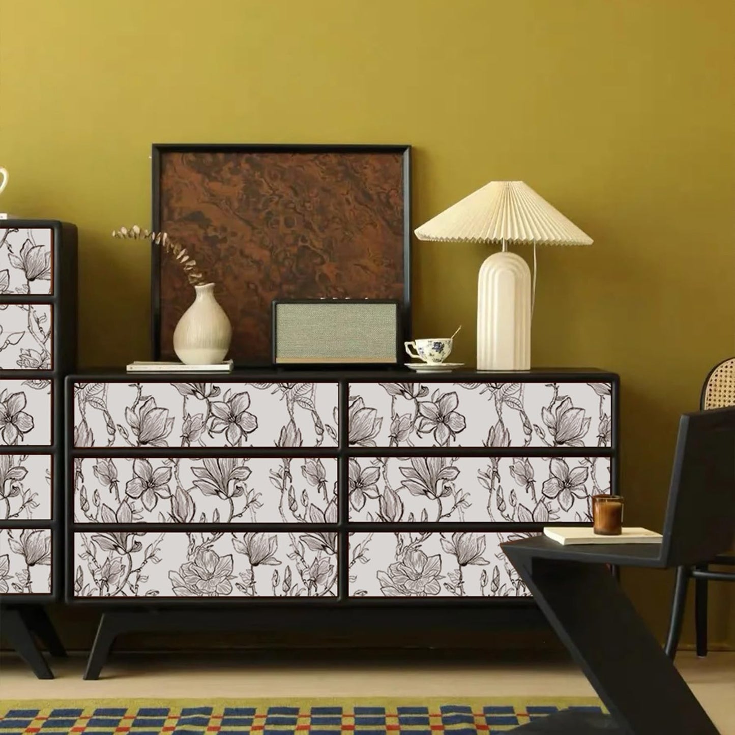 Yancorp 17.3"x120" Peel and Stick Wallpaper for Bedroom Accent Wall Boho Floral Removable Contact Paper for Cabinets and Drawers Bathroom Farmhouse