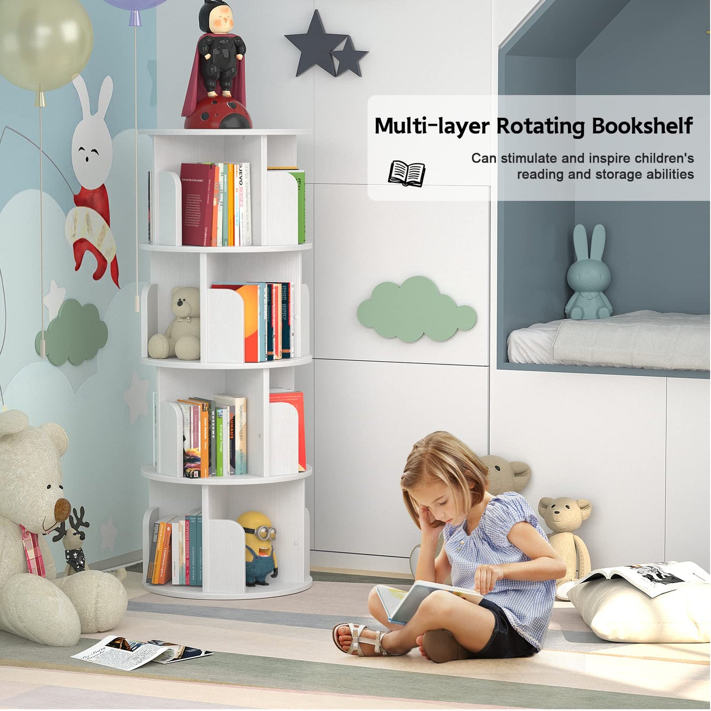 Rotating 4-Tier Bookshelf for Small Spaces