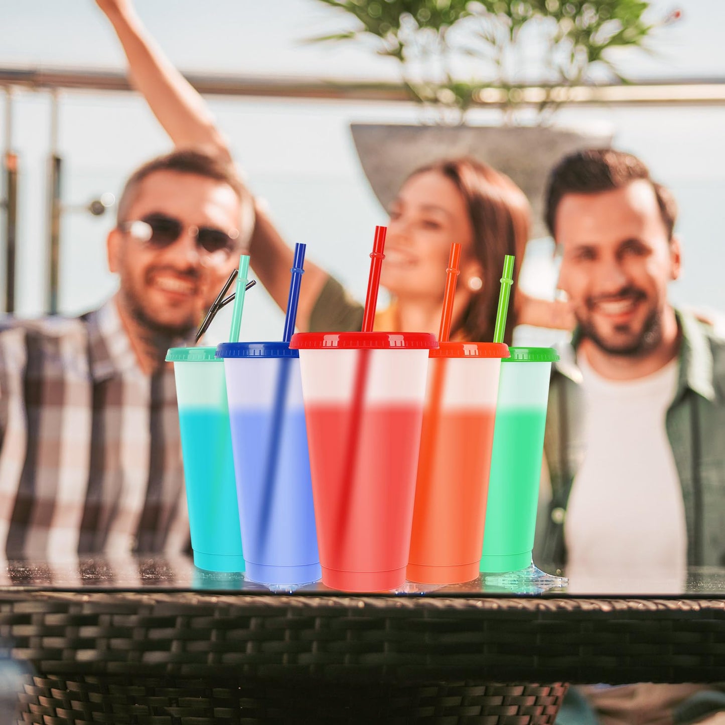 24 oz Reusable Cups with Lids and Straws