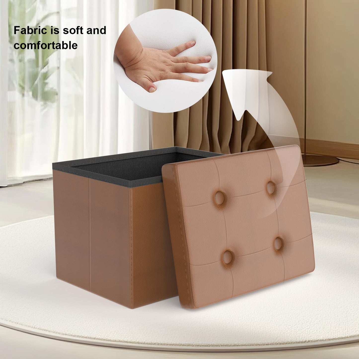 eMOUSE Brown Storage Ottoman Foot Rest