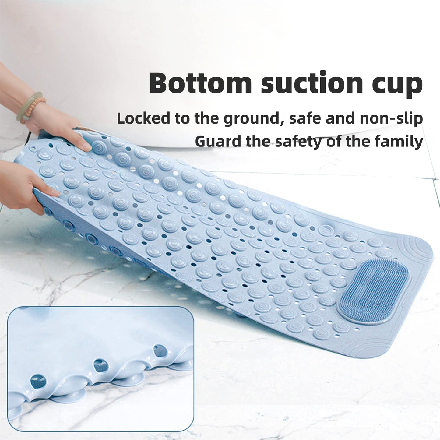 Shower and Bathtub Mat 31.5 ×19.6in, Rubber Non-Slip Shower Mat for Elderly & Kids, Bathtub mat Non Slip with Drain Holes &Suction Cups, Bath Mat for Bathroom and Tub, Machine Washable, Beige