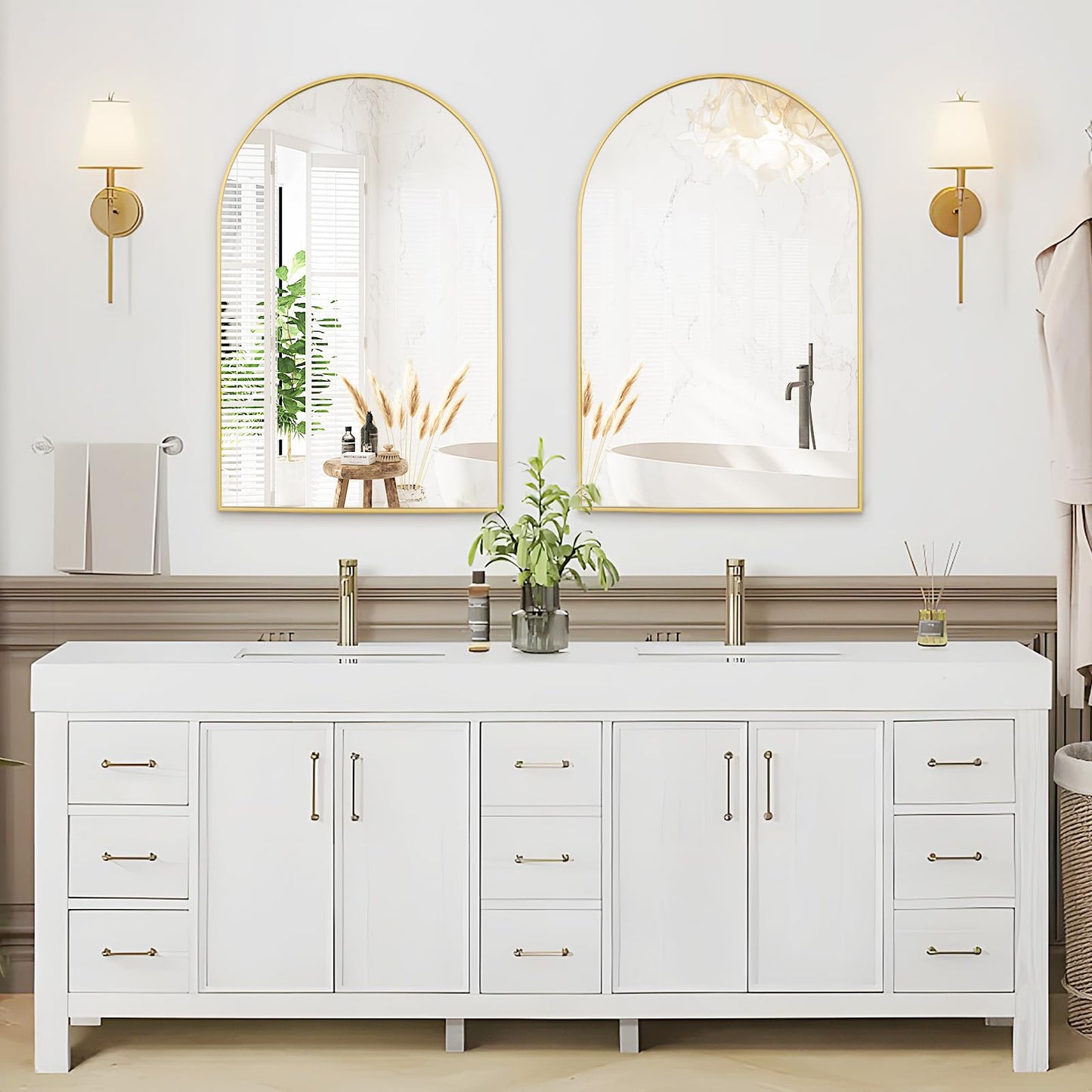 Rosynee Gold Arched Bathroom Mirror - 20x30 Gold Mirror Arch Framed for Wall, Over Sink Mantel Vanity Mirrors Decorative for Dresser, Firplace