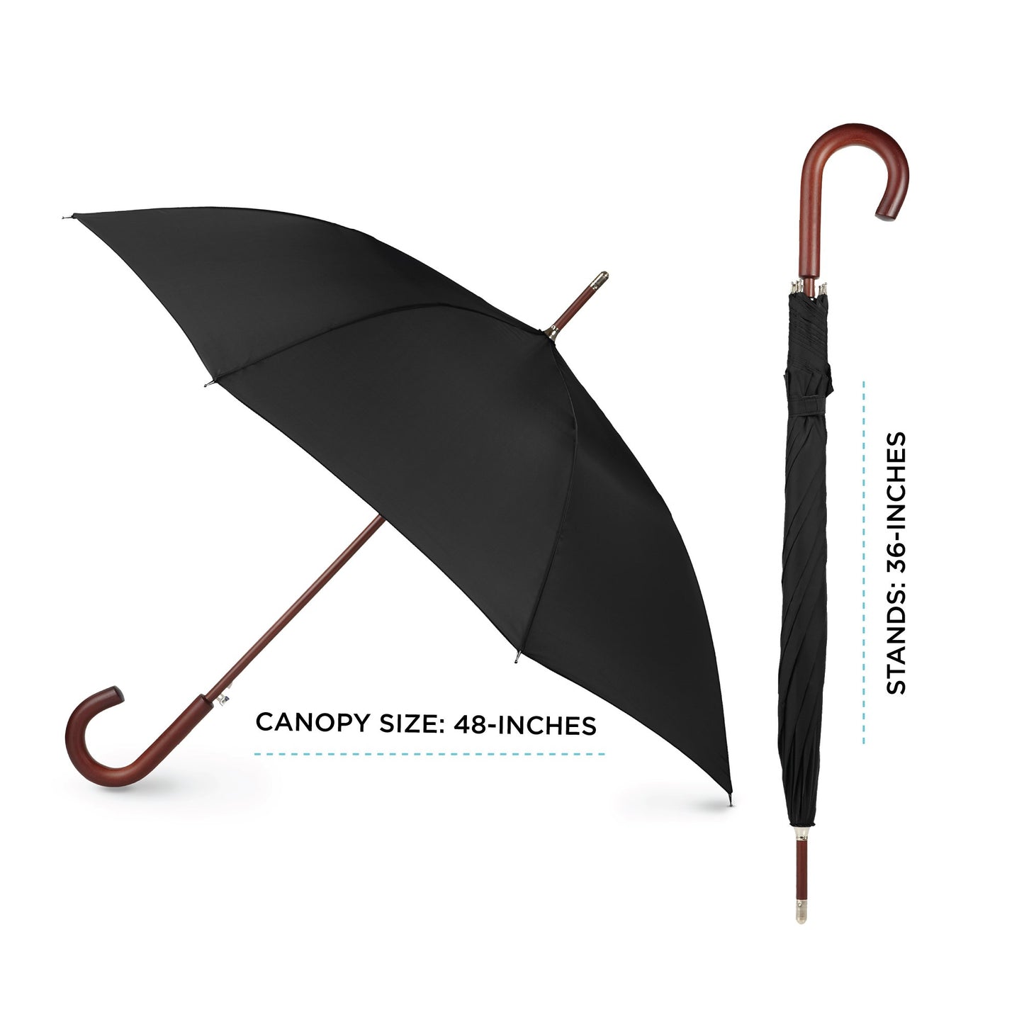 Totes Auto Open Black J Stick Umbrella