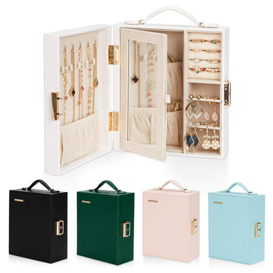 Portable Jewelry Case with Mirror for Travel