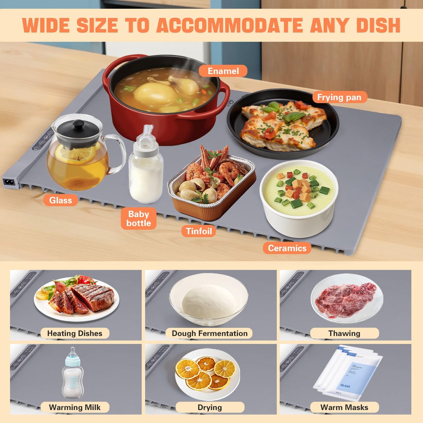Electric Food Warming Mat with Timer & Temperature