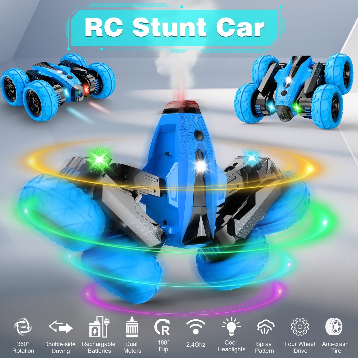 SUPIREO 4WD Stunt RC Car with Headlights