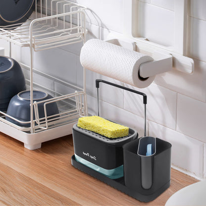 Soap Dispenser with Sponge Holder, SYOUACEND Dish Soap Dispenser and Caddy Set 4-in-1 Sponge Holder for Kitchen Sink Caddy Organizer Detachable Soap Pump Dispensing with Brush Holder