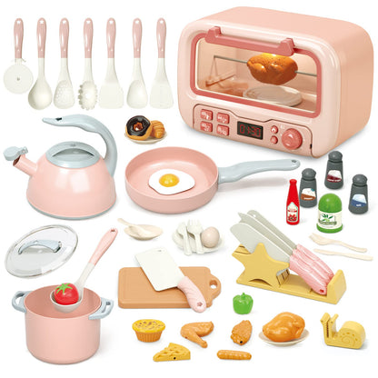 Yalujumb Kids Kitchen Toys,Pretend Play Kitchen Set Cooking Toys for Kids Girls Boys Toddlers, Kitchen Playset Accessories with Play Food Pots Pans Utensils and Dishes (Pink)