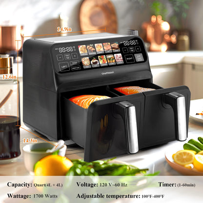ChefRobot 8QT Dual Air Fryer with TFT Screen
