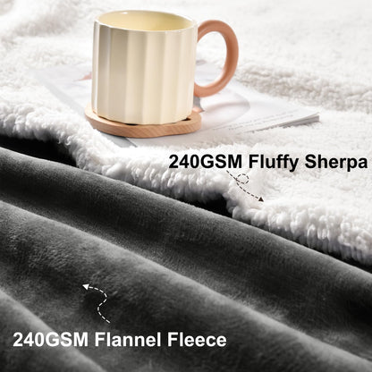 PHF Sherpa Fleece Blanket King Size, 480GSM Thick and Warm Reversible Blanket for Winter, No Shedding, No Pilling, Ultra Soft Fuzzy Blanket for Bed Sofa Couch, 108"x90", Dark Grey