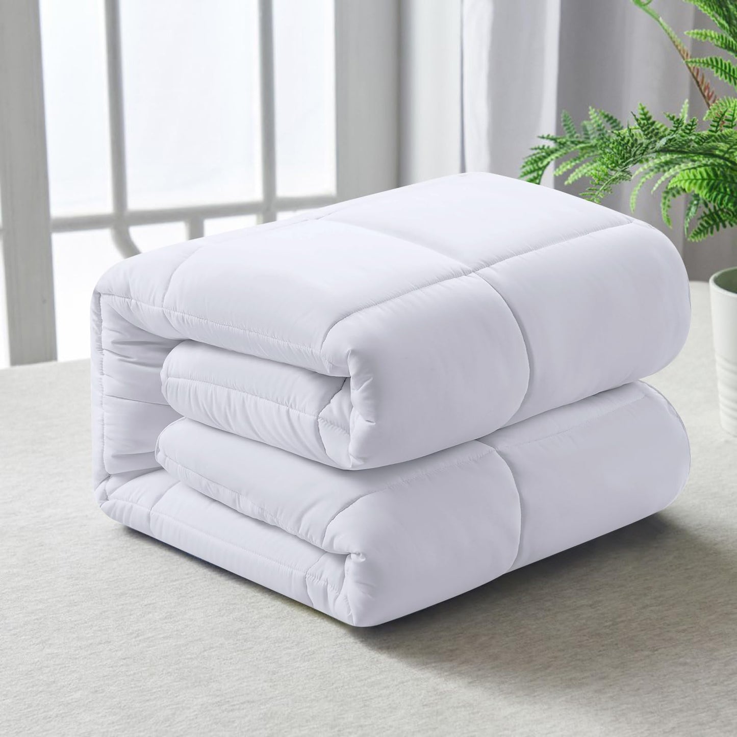 MERITLIFE Comforter Queen Size All Season Soft Down Alternative Comforter Lightweight & Breathable 2100 Series Reversible Duvet Insert with Corner Ties-Machine Washable (White Queen,88"x88")