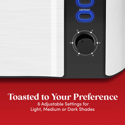Elite Gourmet ECT-3100 Long Slot 4 Slice Toaster, Reheat, 6 Toast Settings, Defrost, Cancel Functions, Built-in Warming Rack, Extra Wide Slots for Bagels & Waffles, Stainless Steel & Black