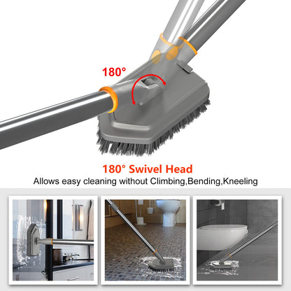Mutil Purpose Scrub Brush with Long Handle, 62“ Tub and Tile Scrubber Brush, 2 in 1 Shower Cleaning Brush & Sponge, Stiff Bristles Cleaner Tool for Cleaning Bathroom Shower Bathtub Wall