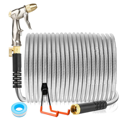 50ft Stainless Steel Garden Hose with Nozzle