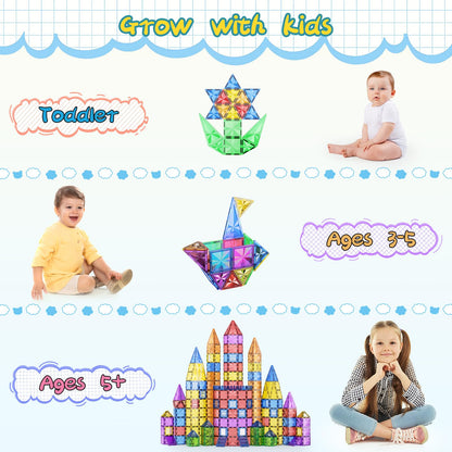 Colelulu 102PCS Diamond Magnetic Tiles Toys Gifts for 3+ Year Old Boy Girl, STEM Magnet Toys for Toddlers, Magnetic Building Blocks Preschool Learning Montessori Sensory Toys for Age 3-5 4-8 8-12