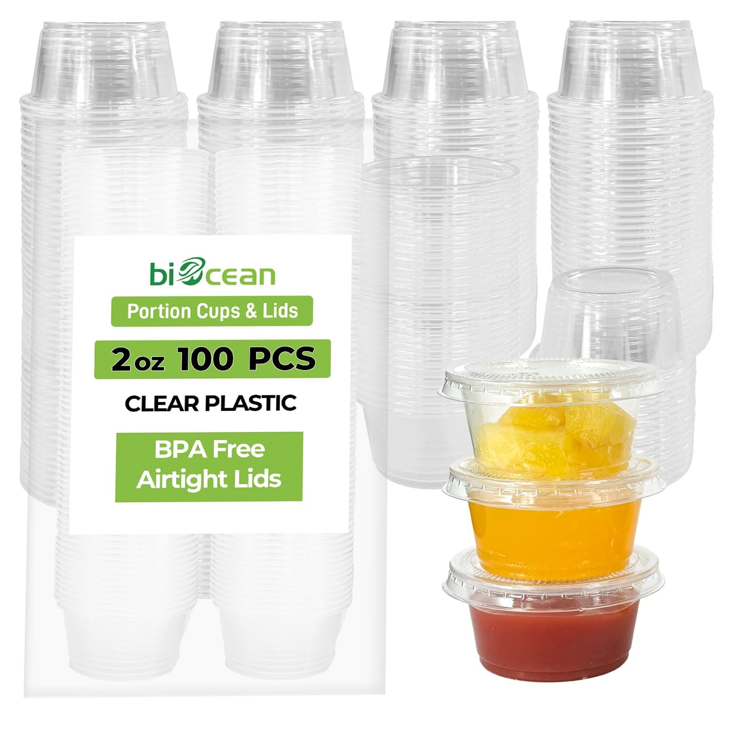2oz Plastic Portion Cups with Lids - 100CT