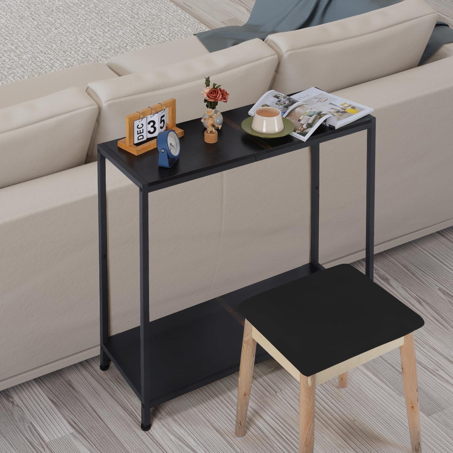 2 Tier Console Table, Couch Table, Narrow Sofa Table Entryway Table with Shelves, Entrance Table for Hallway, Living Room, Office, Foyer, Corridor, Black
