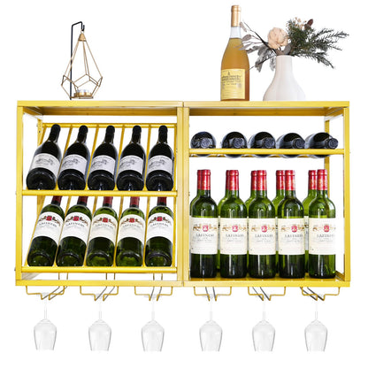20-Bottle Wall Mounted Wine Rack with Glass Holders