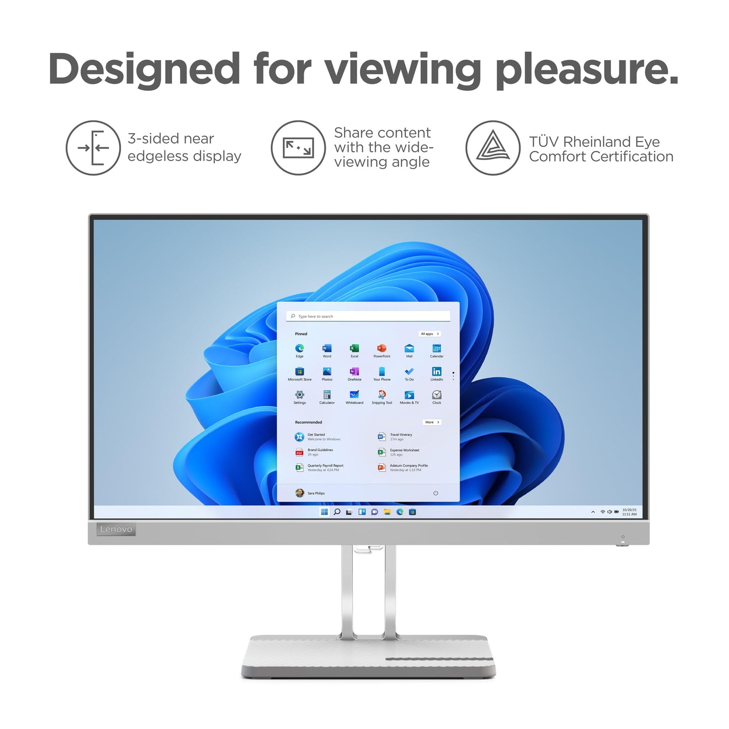 Lenovo L22e-40 Monitor, 21.45” Display, Full HD Resolution, 250 nits Brightness, 75Hz Refresh Rate, AMD FreeSync, HDMI and VGA Ports, Tilt-Adjustable Stand, Natural Low Blue Light, Cloud Grey