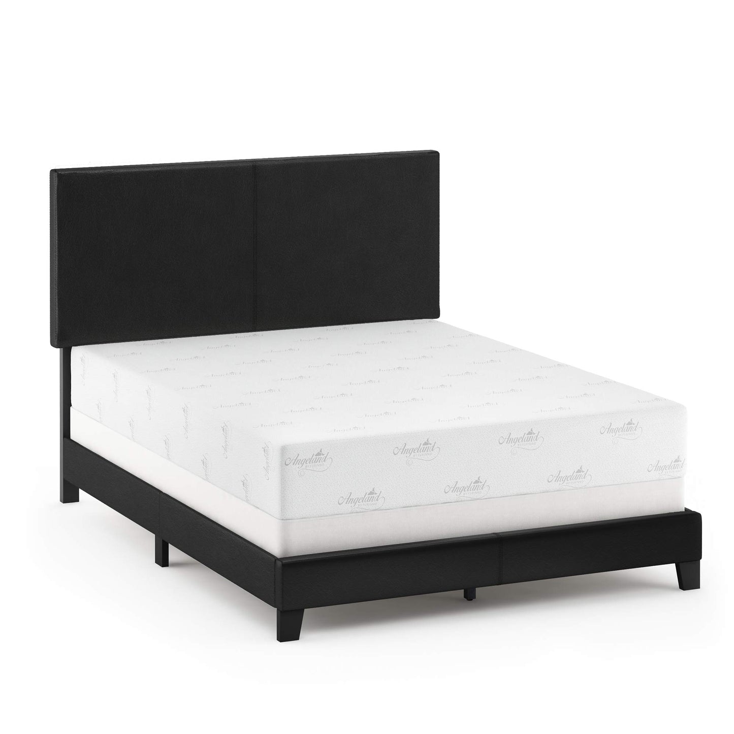 FURINNO Pessac PU Leather Upholstered Platform, Queen, Black