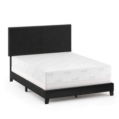 FURINNO Pessac PU Leather Upholstered Platform, Queen, Black