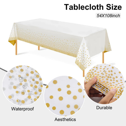 Festiva 176Pcs Gold Plates Disposable - Square Party Plates and Cups and Napkins Sets :Dinner Plates, Dessert Plates,Cups,Plastic Cutlery,Hand Napkins 1Tablecloth for Party&Wedding&Christmas