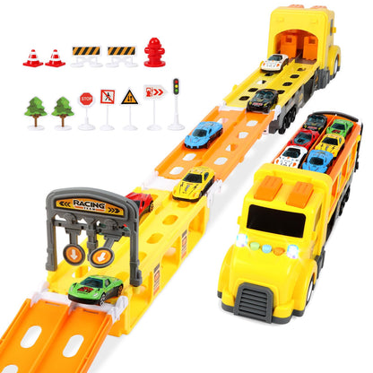 Carrier Truck Race Track Set with 6 Toy Cars