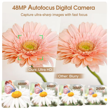 4K Digital Camera for Photography Autofocus, 48MP Vlogging Camera for YouTube with Viewfinder Dial Flash,16X Digital Zoom Portable Compact Travel Camera Anti-Shake for Teens,Adults,Beginners