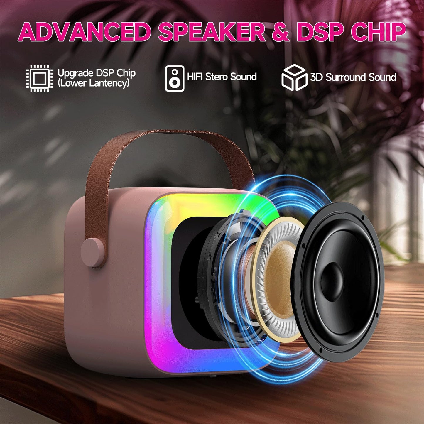 Mini Karaoke Machine with 2 Wireless Microphones
