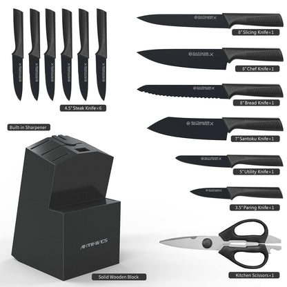 14-Piece Stainless Steel Knife Set with Block
