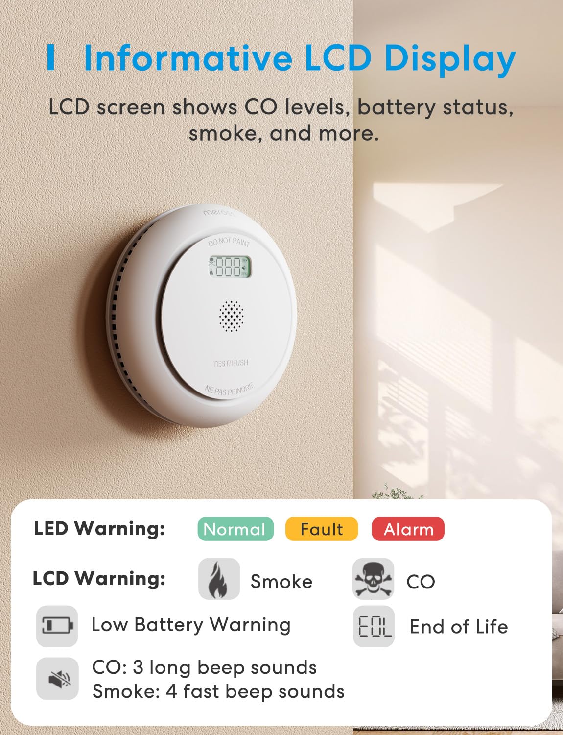Meross Combination Smoke Carbon Monoxide Alarm Detector