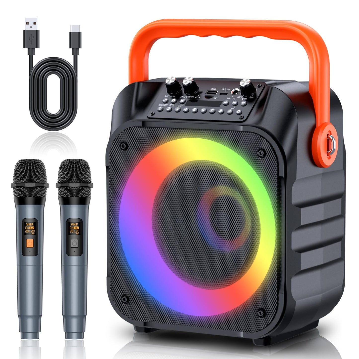 Portable Karaoke Machine with 2 Wireless Microphones