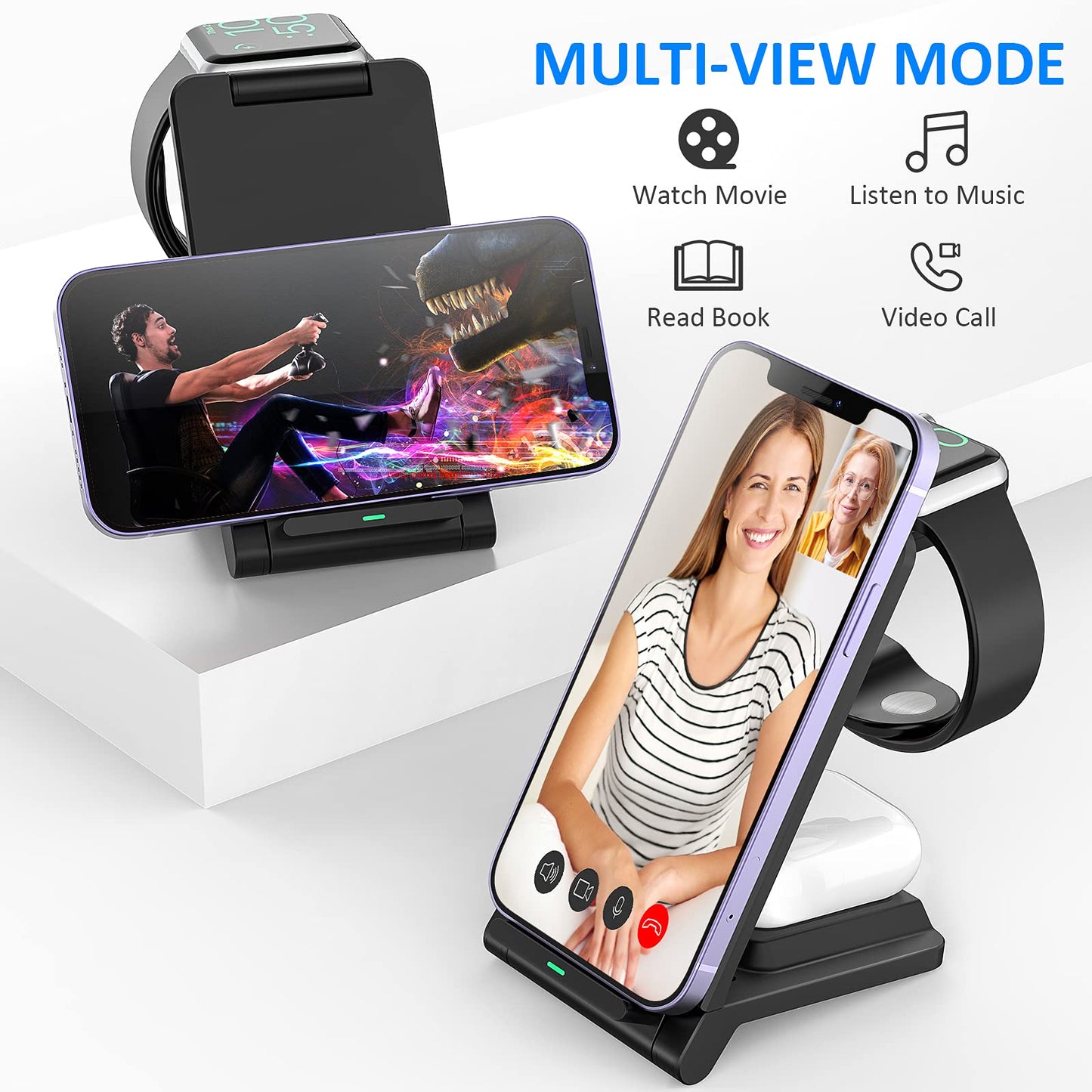 Wireless Charger, 3 in 1 Foldable Travel Charging Station,18W Fast Charging Charger for iPhone 16 15 14 13 12 Pro Max 8 Plus Galaxy S23,Portable Charger for Apple Watch Series 9 8 & Airpods 4 3 2 Pro