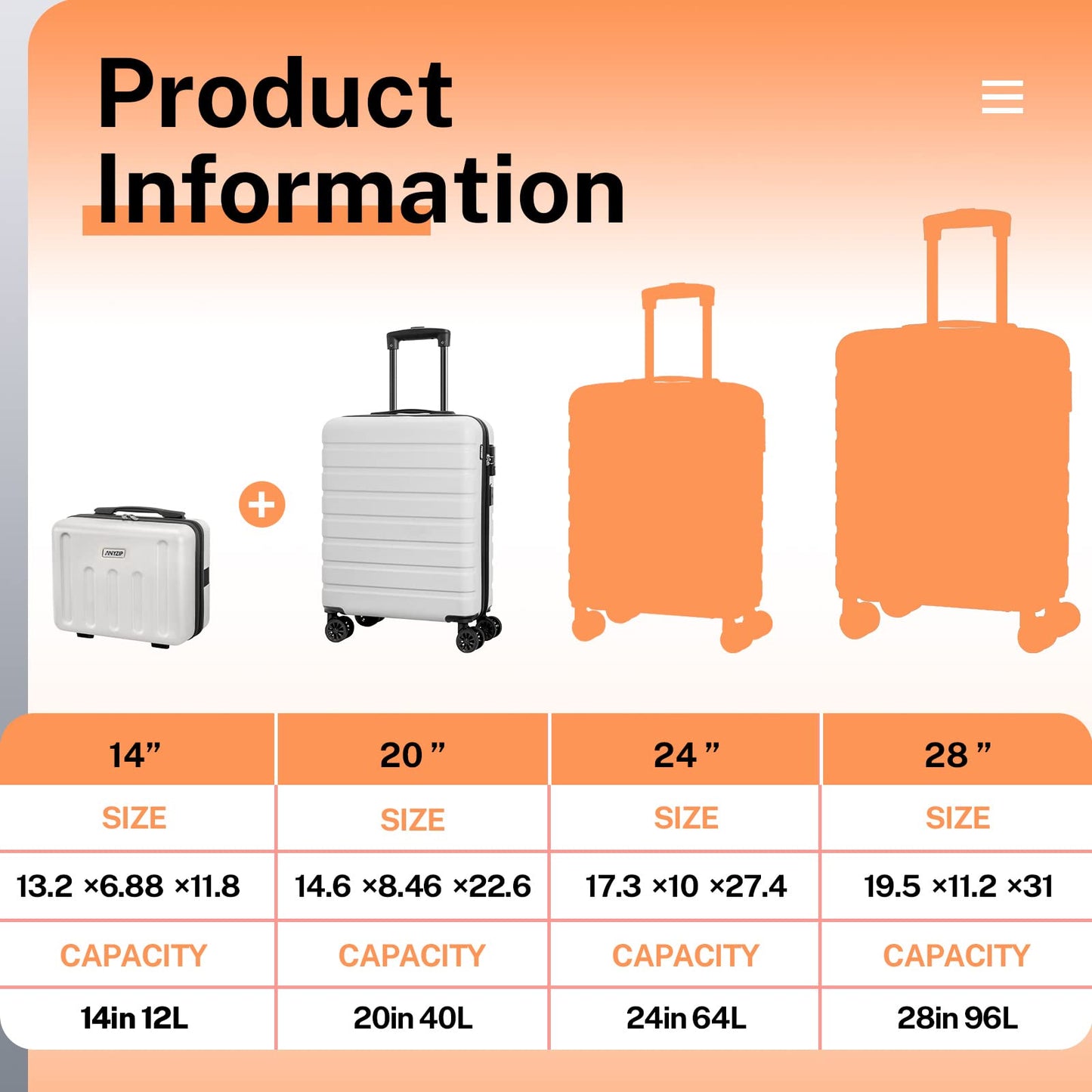 20" Carry-On Luggage Set with Cosmetic Case
