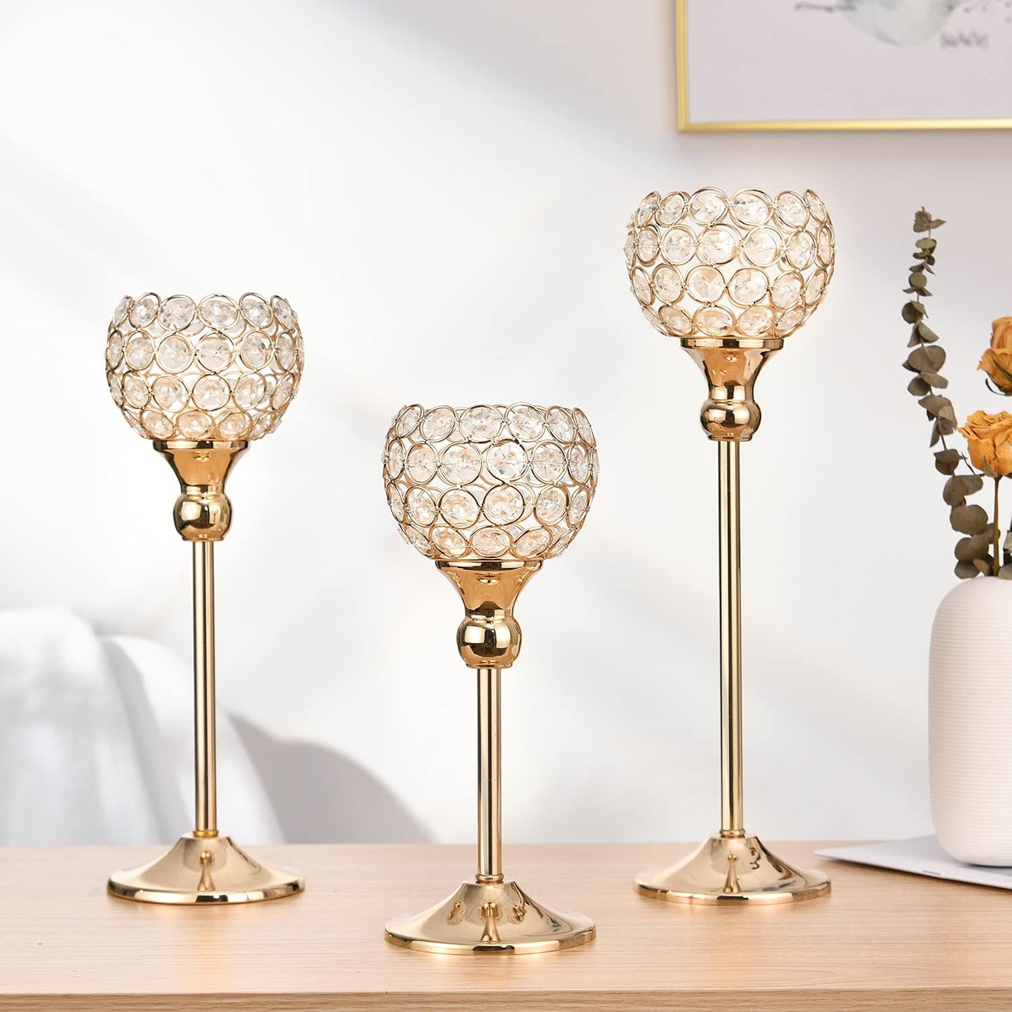 3-Piece Crystal Candle Holders for Home Decor