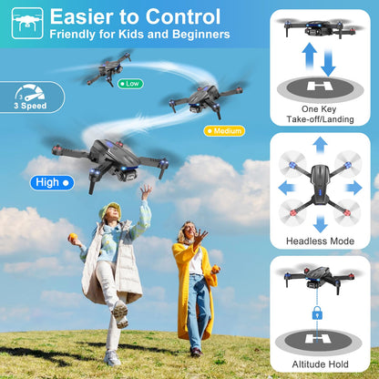 X-shop Drone with Camera 1080P HD for Kids Adults, Foldable FPV Mini Drone with 2 Batteries, One Key Take Off/Land, Altitude Hold, Headless Mode, Gravity Control, Gestures Selfie, 360°Flip, 3 Speed Mode, Waypoint Fly