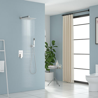 Lordear Shower System 12 Inch Shower Head,Shower Faucet Set Wall Mounted Chrome Finish Stainless Steel Shower Head and Handheld,Button Adjustment,Brass Main Body Shower Valve Included