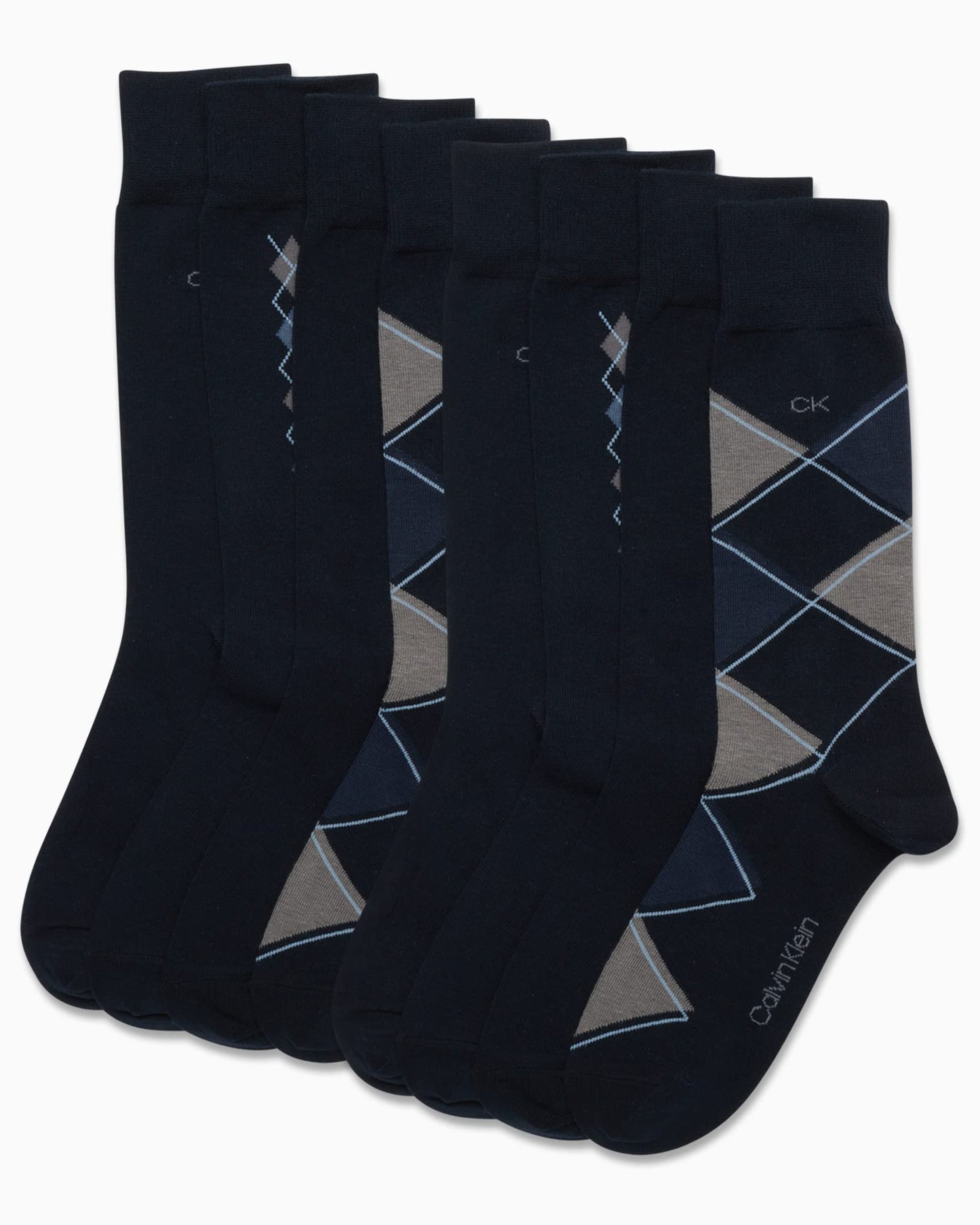 Calvin Klein Men's Dress Socks - Lightweight Cotton Blend Crew Socks (8 Pack), Size 7-12, Navy Argyle