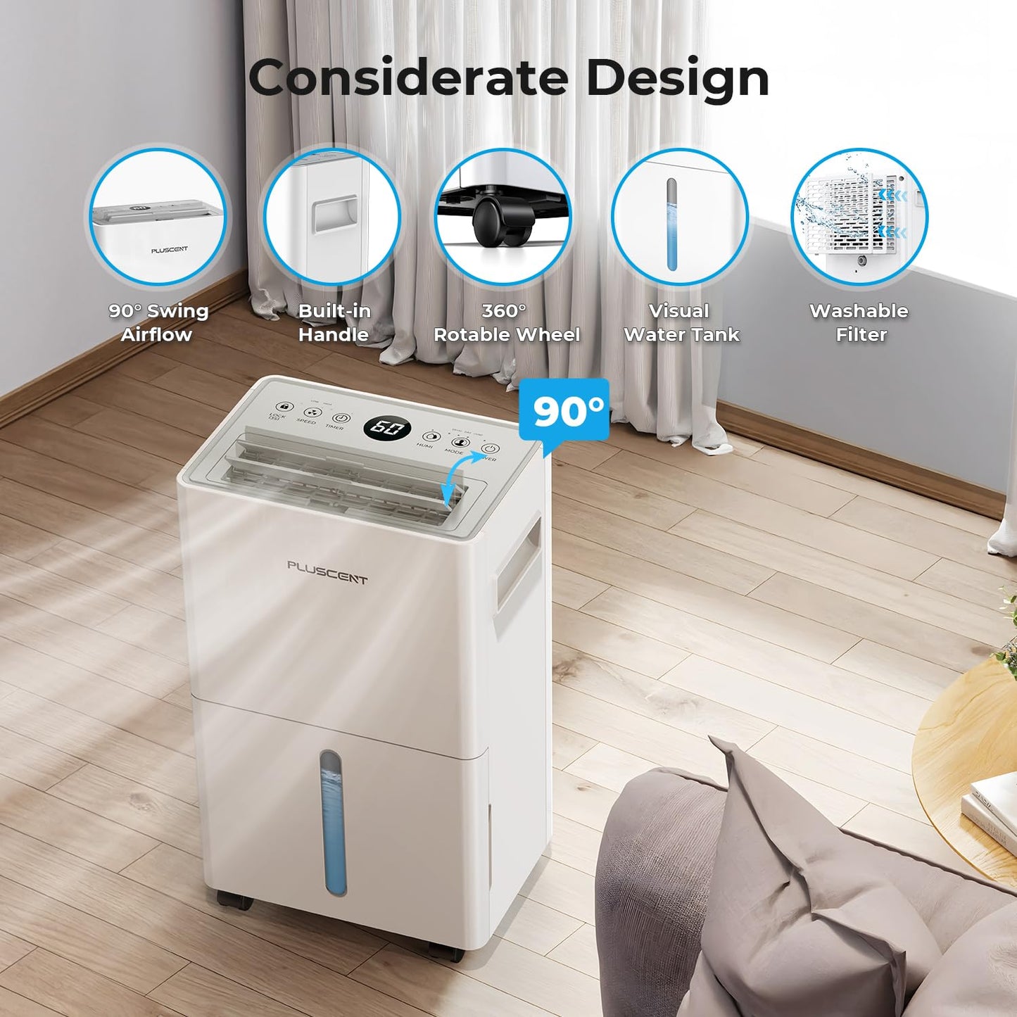 21 Pints PLUSCENT Dehumidifier for Home & Basement