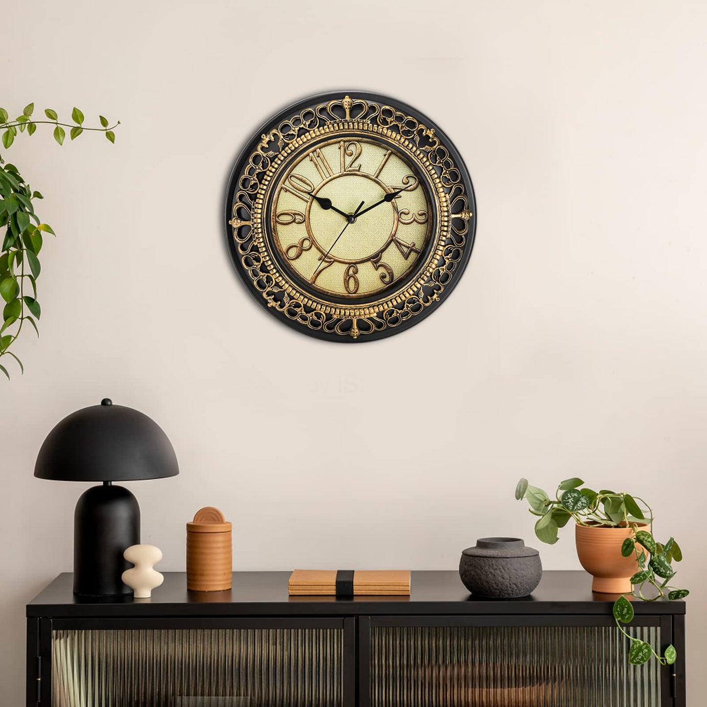 Tebery 12-Inch Retro Silent Wall Clock for Living Room Decor, Round Bathroom Clock Battery Operated Kitchen Clock Non Ticking Analog Clock