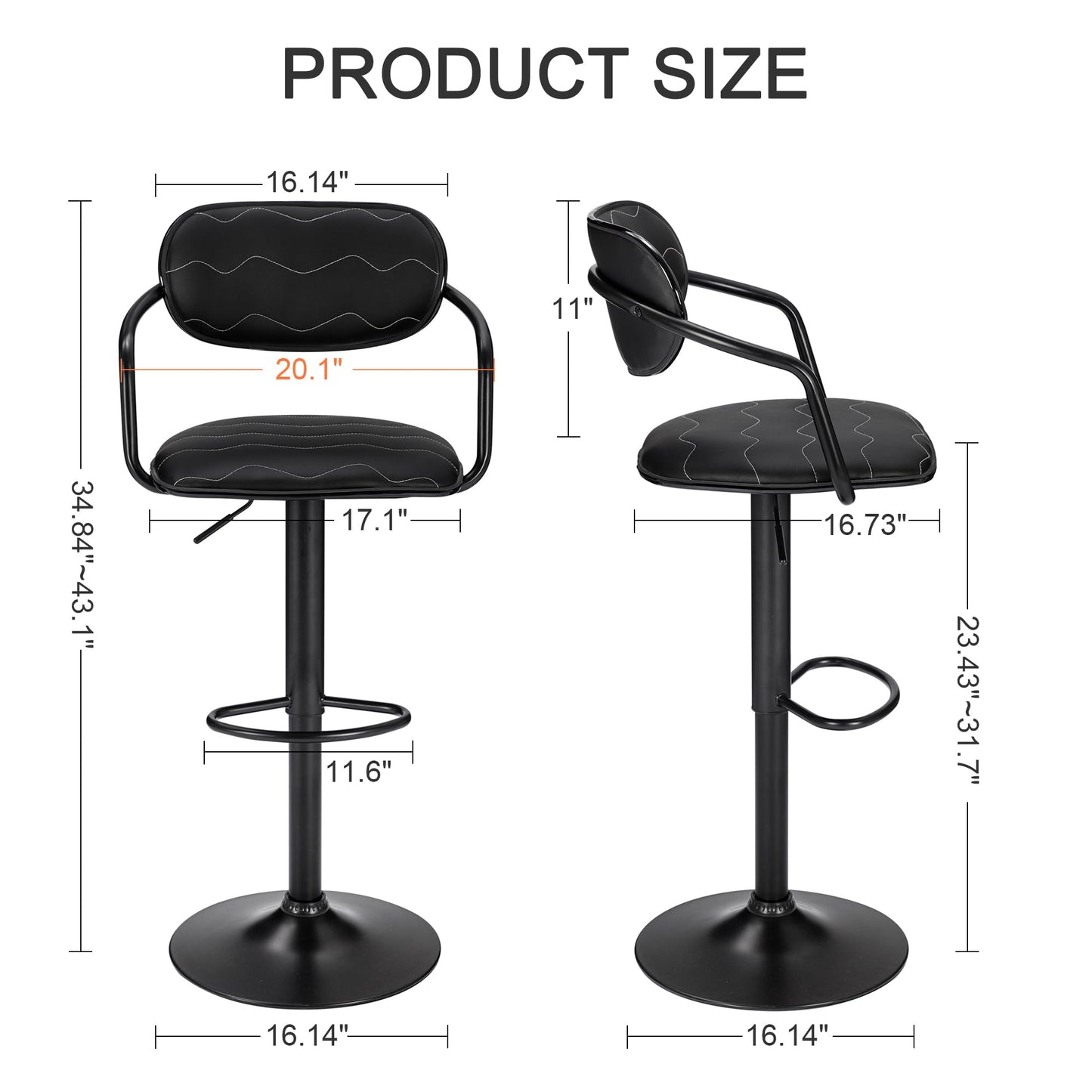 2 Pack VECELO Adjustable Swivel Bar Stools