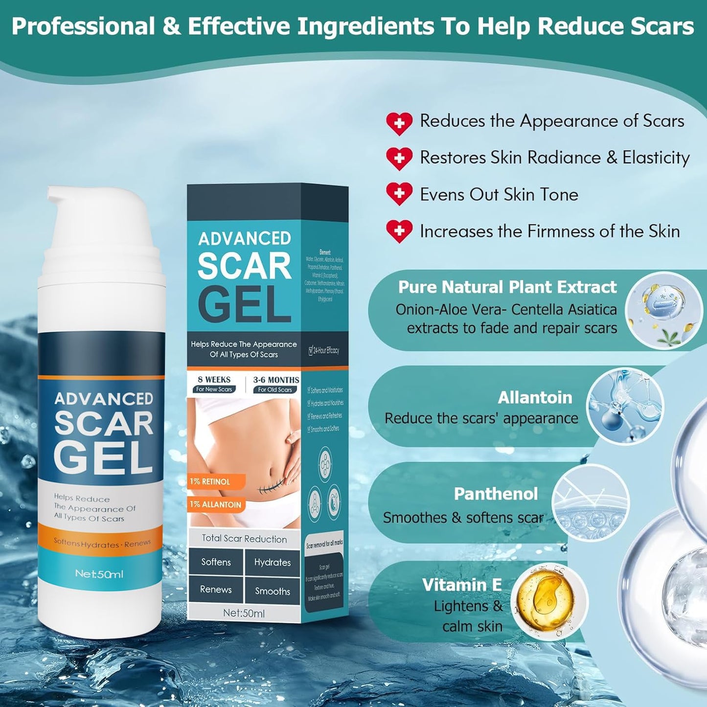 Gowgaw Scar Gel, Scar Cream, Advance Scar Gel for Surgical Scars,Face,Body,Leg, Burns, Acene,C-Section, Stretch Marks, Keloids,Scar Treatments for Old & New Scars,Scar Removal for Women Men,1.76oz
