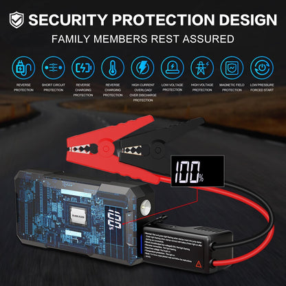 Portable 3000A Car Jump Starter with LED Lights
