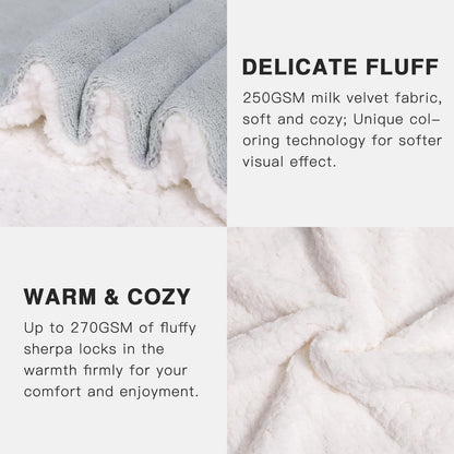 PanxHome Sherpa Fleece Blanket 60"x80", Thick Blankets for Winter, Fuzzy Blanket Twin Size for Couch, Cozy Milk Velvet Blanket, 520GSM Warm Blanket for Bed Sofa Couch,Anti-Static, Light Grey