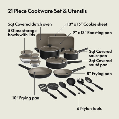 BELLA 21-Piece Nonstick Cookware Set with Lids