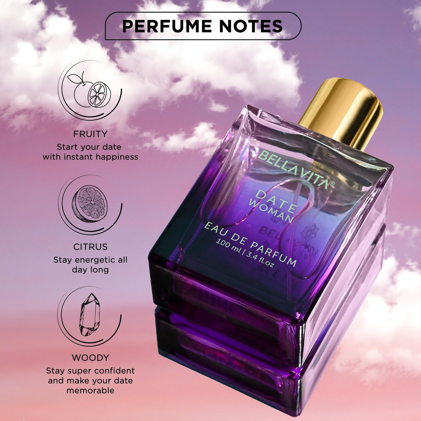 Bella Vita Luxury Date Woman Perfume for women | Eau De Parfum for Women | Pink Pepper, Red Fruit & Jasmine | Fruity & Spicy Long-Lasting EDP Fragrance Scent | 100 ML (3.34 FL. OZ.)