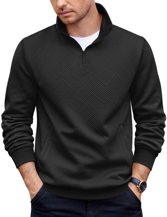 COOFANDY Quarter Zip Pullover Men Fashion Long Sleeve